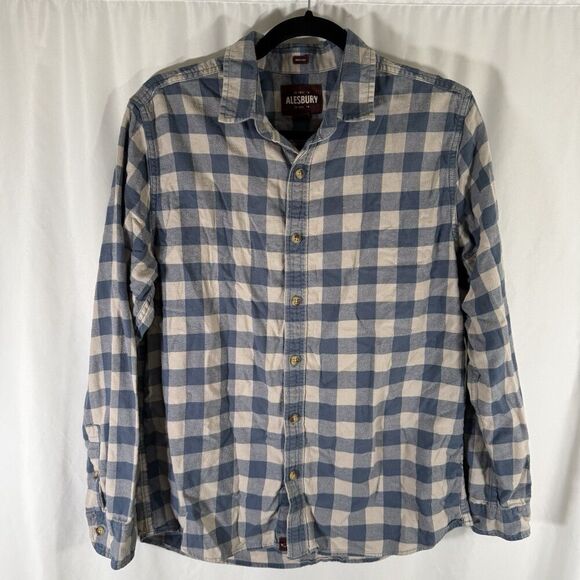 Alesbury Other - Alesbury Flannel Shirt Mens Medium Blue White Plaid Button Up Long Sleeve Cotton